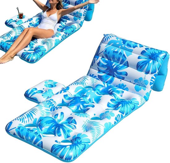 Opblaasbare Poolvlotter - Water Lounge Ligbed - Ontspannen op het water - Met lek-vrije bekerhouder - 160x80x15cm - Blauw