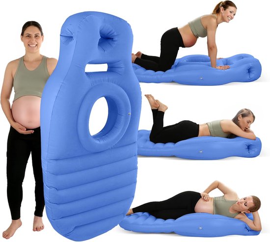 Opblaasbare PVC-slaapmat voor zwangere vrouwen, O-vormige slaapmat, comfortabele positioneringsmat voor tijdens de zwangerschap (blauw + luchtpomp volgens Europese norm) - 165*70*25 cm
