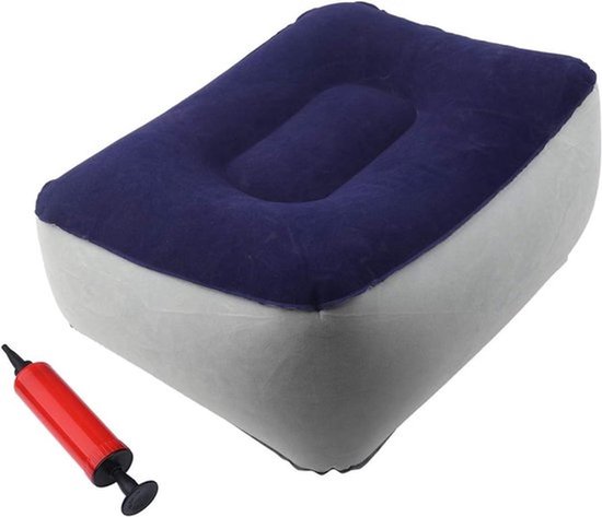Opblaasbare PVC-voetsteun - Beenkussen - Draagbaar - Compact en Lichtgewicht - Opblaasbaar Aderkussen - Luchtpomp - Geschikt voor Reis, Thuis, Kantoor - 37 X 28 X 15 Cm (blauw)