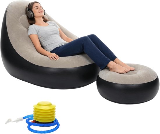 Opblaasbare relaxfauteuil - Opblaasbare bank voor volwassenen - Met voetenbankje en luchtpomp - Ergonomisch - Geschikt voor woonkamers, slaapkamers, kamperen, picknicks en het strand