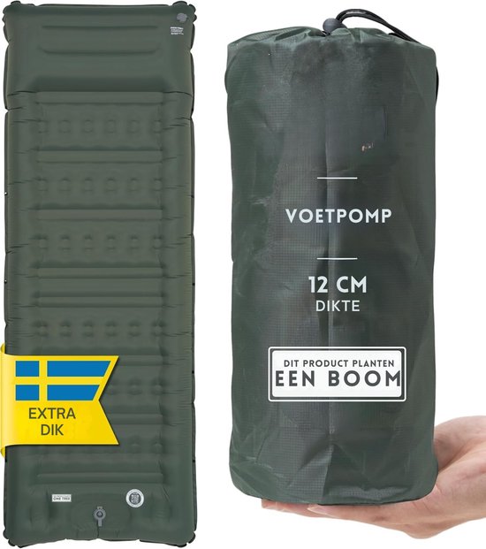 Opblaasbare Slaapmat 12 Cm – Extra Dik & Breed Met Kussen En Voetpomp Voor Outdoor Avonturen van Merkloos
