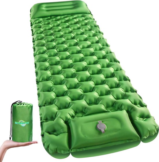 Opblaasbare Slaapmat - Kampeer Airpad - Comfortabel Kamperen - Ingebouwde Voetpomp - 190 x 63 cm - Groen