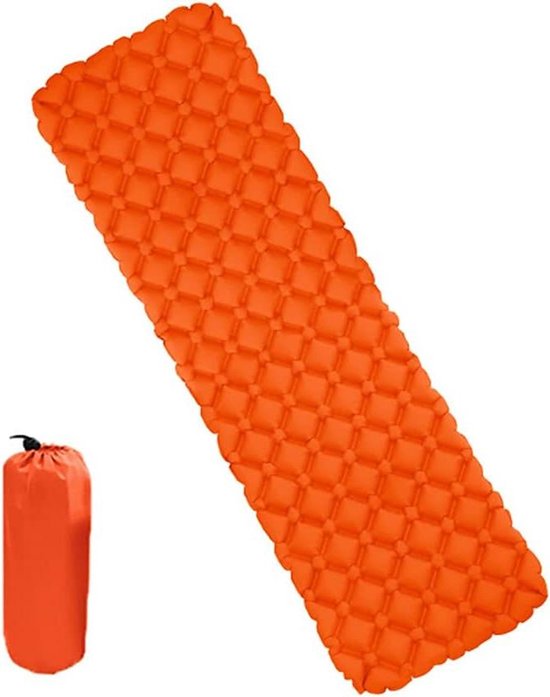 Opblaasbare Slaapmat - Kampeer Kussen Matras - Outdoor Slapen - Ultralicht Compact - 190x57x5 cm - Oranje
