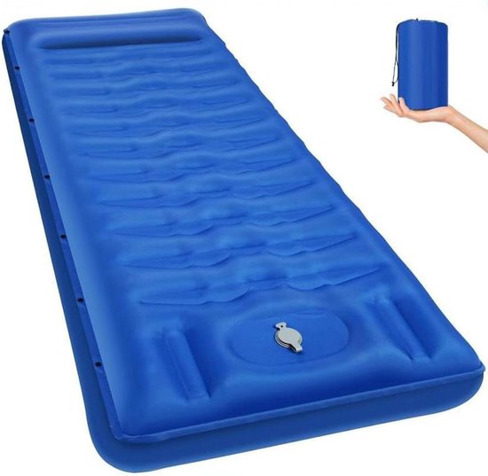 Opblaasbare Slaapmat - Kampeer Kussen - Outdoor Slapen - Snelle Voetpomp - 196x66x13CM - Navy Grijs