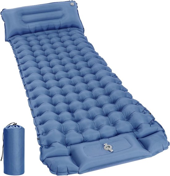 Opblaasbare Slaapmat - Kampeer Mat - Comfortabel Slapen Buiten - Ingebouwde Voetpomp - 200x67x10 cm - Marineblauw van Merkloos