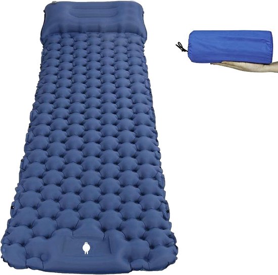 Opblaasbare Slaapmat - Kampeer Mat - Comfortabel Slapen - Ingebouwde Voetpomp - 198 cm Lang - Marineblauw