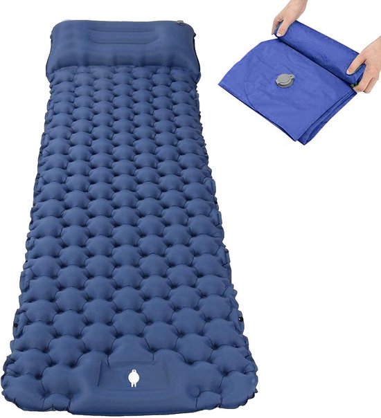 Opblaasbare slaapmat - Kampeer mat - Outdoor slapen - Ingebouwde voetpomp - 198 x 58 cm - Marineblauw