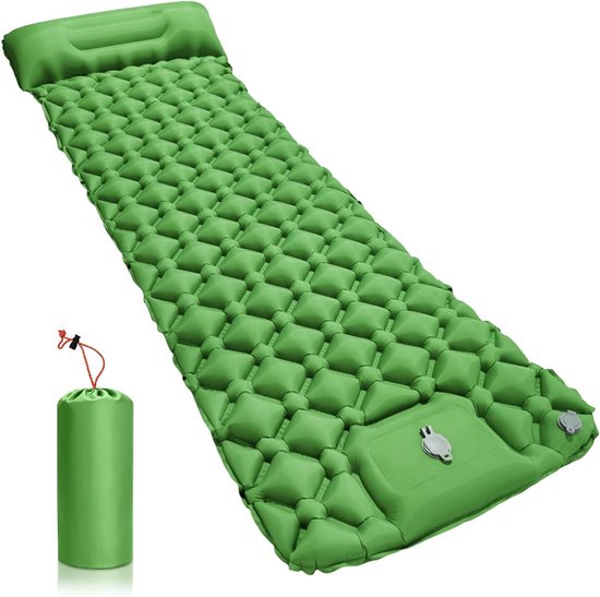 Opblaasbare Slaapmat - Kampeer Matras - Buiten Slapen - Met Ingebouwde Voetpomp - 190x60cm - Groen