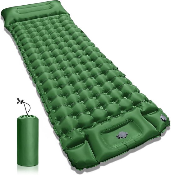 Opblaasbare Slaapmat - Kampeer Matras - Comfortabel Buiten Slapen - Ingebouwde Voetpomp - 195x70cm - Groen van Merkloos