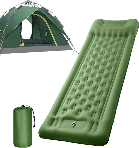 Opblaasbare Slaapmat - Kampeer Matras - Kamperen en Reizen - Ingebouwde Voetpomp - 11 cm Dik - Olijfgroen