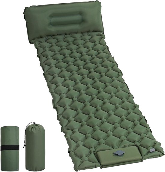 Opblaasbare Slaapmat - Kampeer Matras - Outdoor Overnachten - Ingebouwde Voetpomp - 190 x 60 cm - Groen