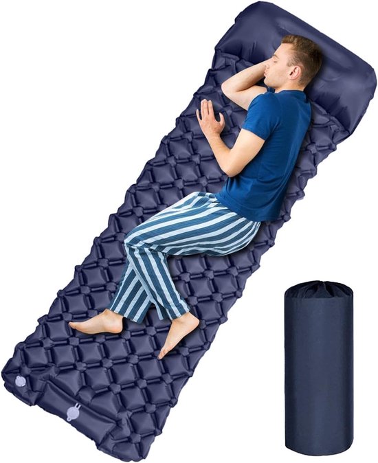 Opblaasbare Slaapmat - Kampeer Matras - Outdoor Slapen - Snel Opgeblazen - 190 x 6 cm - Donker Blauw