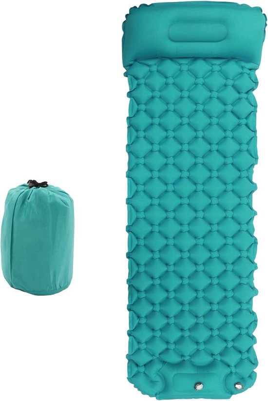 Opblaasbare Slaapmat - Kampeerluchtbed Backpacking Mat - Buiten Kamperen - Ingebouwde Pomp - 195x61cm - Peacock Blue