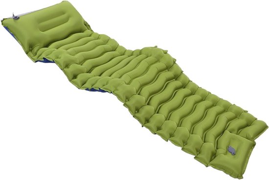 Opblaasbare Slaapmat - Kampeerluchtbed Kussen - Buiten Overnachten - Ingebouwde Voetpomp - 190x65x10cm - Blauw van Merkloos