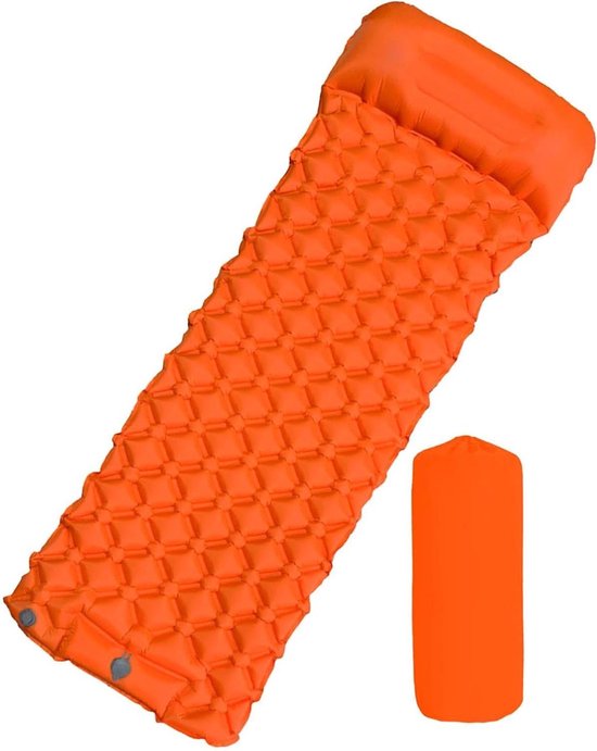 Opblaasbare Slaapmat - Luchtbed Camping - Outdoor Kamperen - Geïntegreerde Pomp - 190 x 60 cm - Oranje