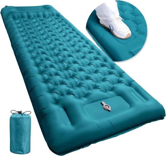 Opblaasbare Slaapmat - Luchtbed Kamperen - Buiten Slapen - Ingebouwde Pomp - 10 cm dik - Pauw Blauw