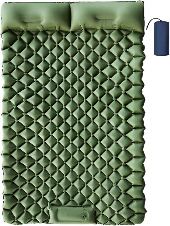 Opblaasbare Slaapmat - Luchtkussen - Buiten slapen - Ingebouwde voetpomp - 200x120 cm - Legergroen
