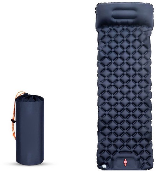 Opblaasbare Slaapmatje - 1 Persoons - Luchtmatras - Opblaasmatras - Kampeermat - Outdoor slaapmat met voetperspomp - Hoofdkussen - Blauw - Camping - Survival - Vakantie - Strand van Merkloos