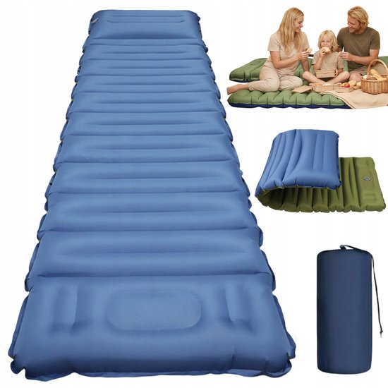 Opblaasbare Slaapmatje - Luchtbed - 1-persoons Opblaasbaar Kampeerbed met Ingebouwde Pomp - Groen - Waterdicht en scheurvast TPU - 198x68x13cm - Inclusief Hoofdkussen van Merkloos