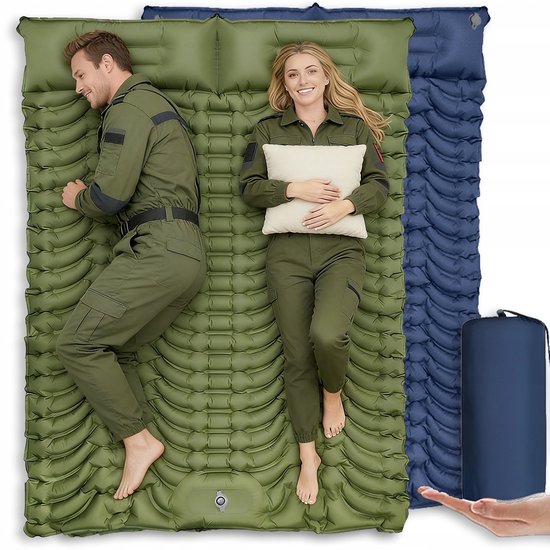 Opblaasbare Slaapmatje - Luchtbed - 2-persoons Opblaasbaar Kampeerbed met Ingebouwde Pomp - Groen - Waterdicht en scheurvast TPU - 195x135x10cm - Golfstructuur van Merkloos