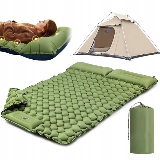 Opblaasbare Slaapmatje - Luchtbed - 2-persoons Opblaasbaar Kampeerbed met Ingebouwde Pomp - Groen - Waterdicht en slijtvast TPU - 195x120x10cm - Met Slaapcomfort van Merkloos