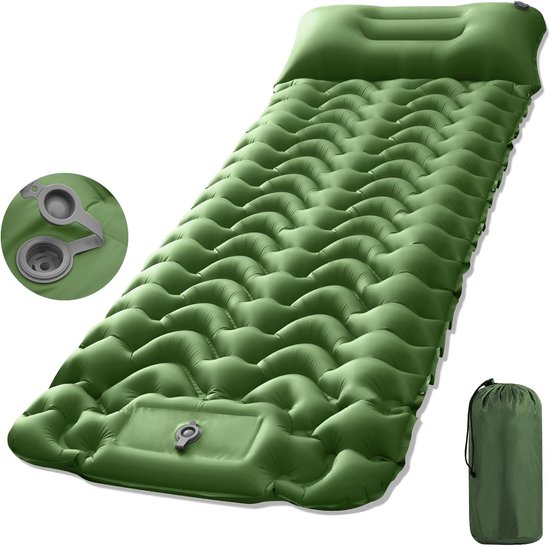 Opblaasbare Slaapmatje - Luchtmatras - Kampeermat - Luchtbed - Slaapmat zelfopblazend - Campingbedje - Slaapmatten - Luchtbed 1 persoons - Slaapmatje 1 Persoons - Kliksysteem - Groen - 196x68x8cm - voor wandelen, reizen, strand