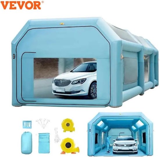 Opblaasbare Spuitcabine - 4 x 2.5 x 2.5 m - Verfcabine - Incl. Ventilator & Blower - Blauw van Vevor