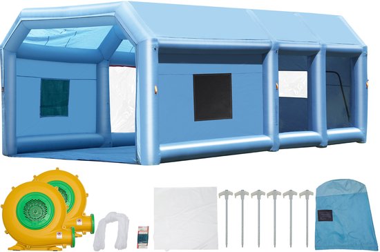 Opblaasbare Spuitcabine, 8,5 X 4,8 X 3,3 m met Dubbele Ventilatoren en Luchtfiltersysteem, Draagbare Spuitoplossing voor Kleine Vrachtwagens, Grote Motoren en Middelgrote Voertuigen van Merkloos