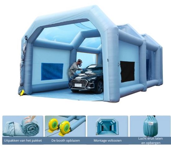 Opblaasbare spuitcabine - Airbrush booth - Opblaasbare verfcabine - Spraytent - Blauw - 7 x 4 x 2,75m van Merkloos