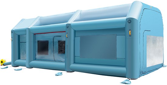 Opblaasbare Spuitcabine Blauw Werktent 8x4x3m Gemaakt van 210D Oxford-stof en PVC met Luchtpomp en Ventilatiesysteem voor Autospuitwerk, Buitenactiviteiten, enz.