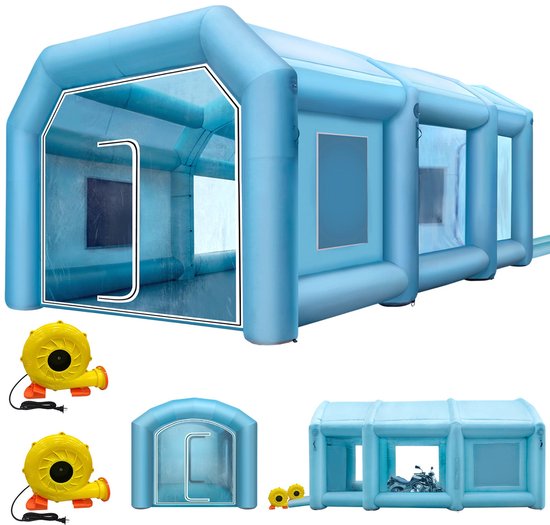 Opblaasbare Spuitcabine – Mobiele Verfspuit Tent – Auto Spuitcabine – Spuitbox – Lakruimte – 9x6x4 Meter – Duurzaam Oxford Doek – Krachtige Ventilatoren & Filter van Merkloos