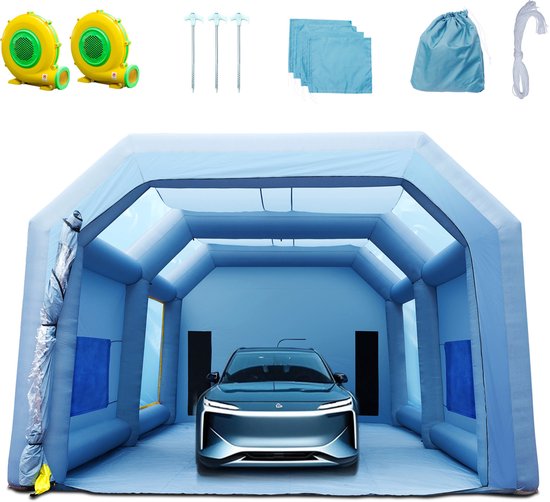 Opblaasbare Spuitcabine voor Autospuiten, 10 X 6 X 4 m met Filtersysteem en 2 Ventilatoren van Maxlead.
