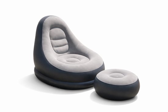 Opblaasbare Stoel met Voetenbank – Opblaasbare Loungestoel – Comfortabele Relaxstoel voor Camping, Tuin en Festival – Grijs van Merkloos