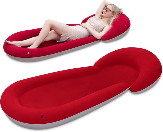 Opblaasbare Strandmat - Luchtbed Kussen - Ontspannen Buiten - Gevlokt Zacht Oppervlak - 180 x 75 cm - Paars van Merkloos