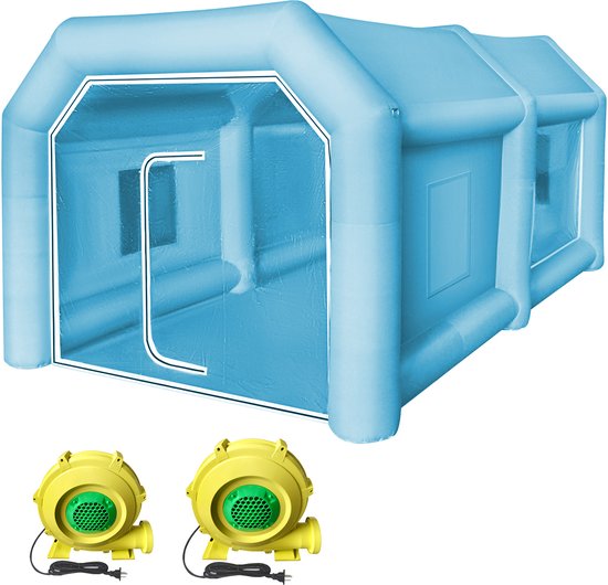 Opblaasbare Tent, 210D Oxford Stof, Opblaasbare Spuitcabine, Aangepaste tent met 2 blowers, 13x8x7ft Opblaasbare Spuitcabine Tent voor auto's van Merkloos