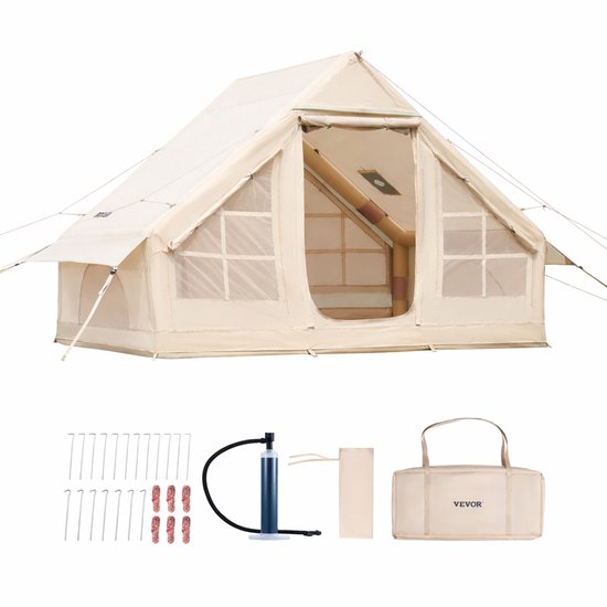 Opblaasbare Tent - Luxe Tent - Grote Kampeertent - Glamping Tent - Outdoor Opblaasbare Wintertent - Familietent Met Kachel Jack - Waterdichte Oxford Tent - Snel Opzetbaar - Draagbare Tent Voor Camping - Inclusief Handpomp En Opbergtas van Merkloos