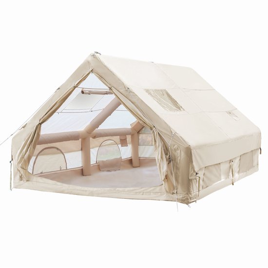 opblaasbare tent opblaasbare glamping tent Tot 6-8 personen Beige Waterdicht Camping, Tuin, Glamping 300x400x210cm van Merkloos