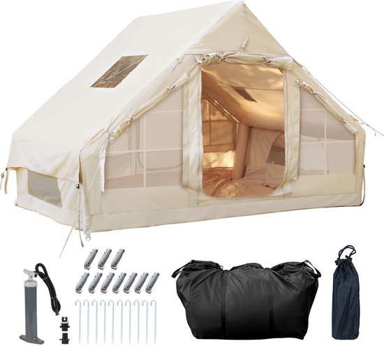 opblaasbare tent opblaasbare glamping tent Waterdicht Tot 4 personen Beige Camping, Tuin, Glamping 300x210x200cm van Merkloos