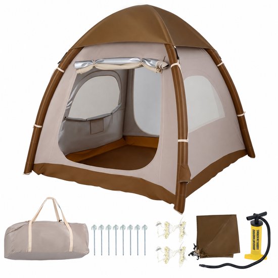Opblaasbare tent - pblaasbare glamping tent - Waterdicht - Tot 4 personen - Khaki - Camping - Tuin - Glamping - 208 L x 208 B x 196 H cm