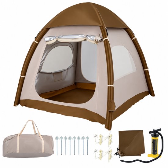 Opblaasbare tent - pblaasbare glamping tent - Waterdicht - Tot 4 personen - Khaki - Camping - Tuin - Glamping - 208L x 208B x 196H cm