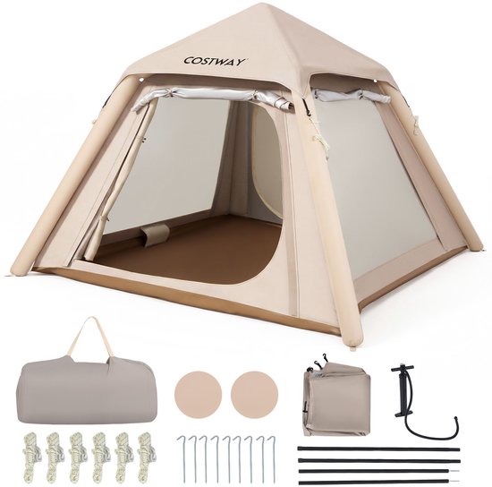 Opblaasbare tent - pblaasbare glamping tent - Waterdicht - Tot 4 personen - Khaki - Camping - Tuin - Glamping - 230L x 230B x 163H cm