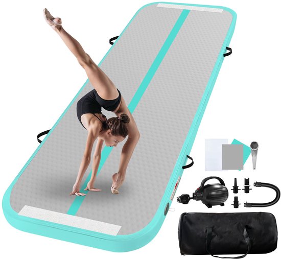 Opblaasbare turnmat, 2 m/3 m/4 m/5 m/6 m, 10 cm hoog, luchttrainingsmat met luchtpomp, voor familiegebruik, yoga, water, dans, 2 m, blauw-1