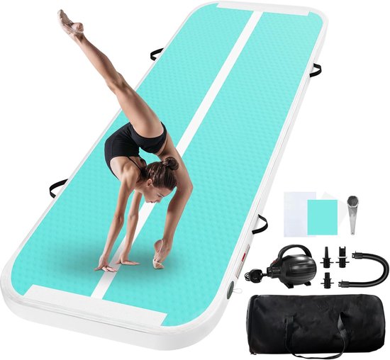 Opblaasbare Turnmat - Gymnastiek Track - Thuis Sporten - Duurzaam PVC Materiaal - 6 Meter Lang - Groen