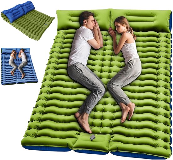 Opblaasbare Tweepersoons Campingmat - Slaapmat met Ingebouwde Voetpomp - 200 × 133 cm Ruim Ligoppervlak - 10 cm Dikte - Opblazen in 30–60 Seconden - 40D-Nylon met TPU-Coating - Voor Kamperen, Wandelen en Reizen