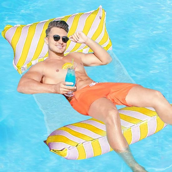 Opblaasbare Waterhangmat - Lounge stoel - Ontspannen in zwembad - 4-in-1 veelzijdigheid - 122 x 70 cm - Geel