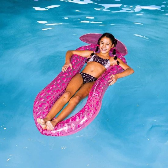 Opblaasbare Waterhangmat - Luchtbed Lounge - Ontspannen op water - Ovaal ontwerp - 155 x 75 cm - Roze Panterprint