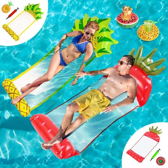 Opblaasbare Waterhangmat voor zwembad - 4-in-1 Hangmatzwembad - Draagbare luchtmatras met bekerhouders - Strandwaterspeelgoed voor Volwassenen en Kinderen Waterhangmat van Avoalre