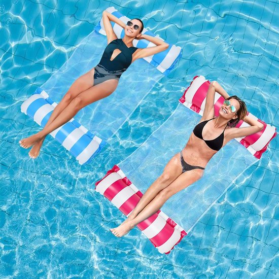 Opblaasbare waterhangmat voor zwembadplezier - 2 stuks - luchtmatras-bed - 4-in-1 zwemmat - net - waterzwembad - zomer speelgoed - zwembadfeesten - roze en blauw van Intex