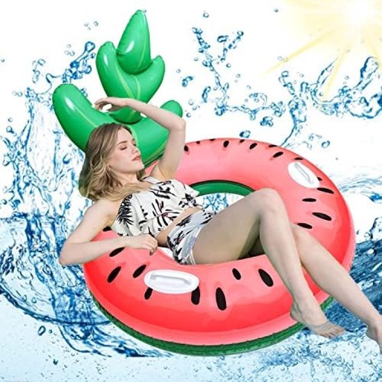 Opblaasbare watermeloen-luchtmatras, 2-in-1 luchtmatras, zwembad, opblaasbare zwemstoel, opblaasbaar watermeloen-luchtmatras, enorme zwemband, waterspeelgoed voor volwassenen en kinderen van Merkloos