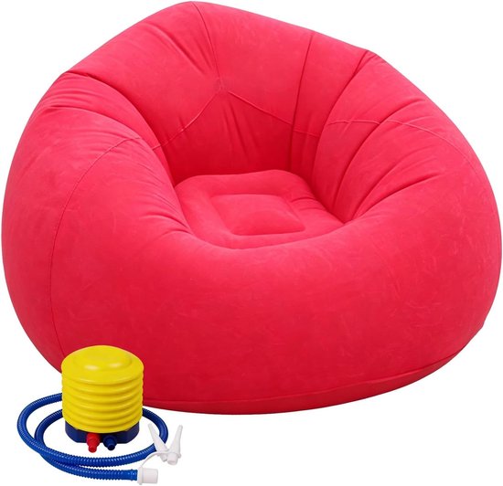 Opblaasbare Zachte Stoel 105 x 105 x 60 cm - Snelle Inflatie, Draagbaar en Comfortabel voor Woonkamer, Tuin en Kamperen (Rood)